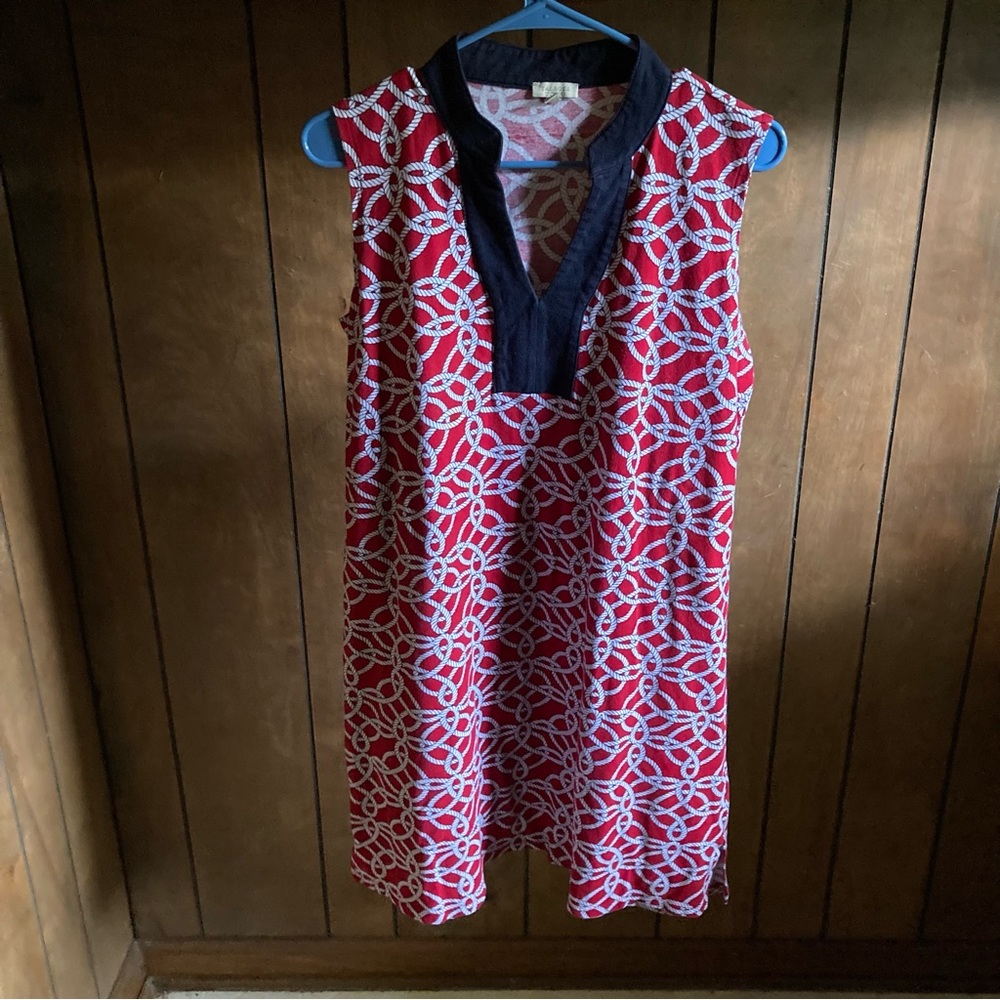 Talbots Sleeveless Dress Size 0X Red Sailor Knots Rope Pattern
